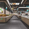 Modern Supermarket Department Store Interior with Fresh Produce Seafood Sections Shelves Bright Lighting and Aisles