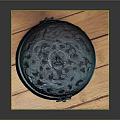Bronze Decorative Ornament Set with Lid Ring Handles and Wooden Base Display Piece