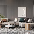Modern Living Room Interior Design With Beige Sofa Pillows Coffee Table And Decorative Painting