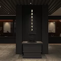 Traditional Chinese Cultural Space With Wooden Decor Stone Platform And Calligraphy Artwork