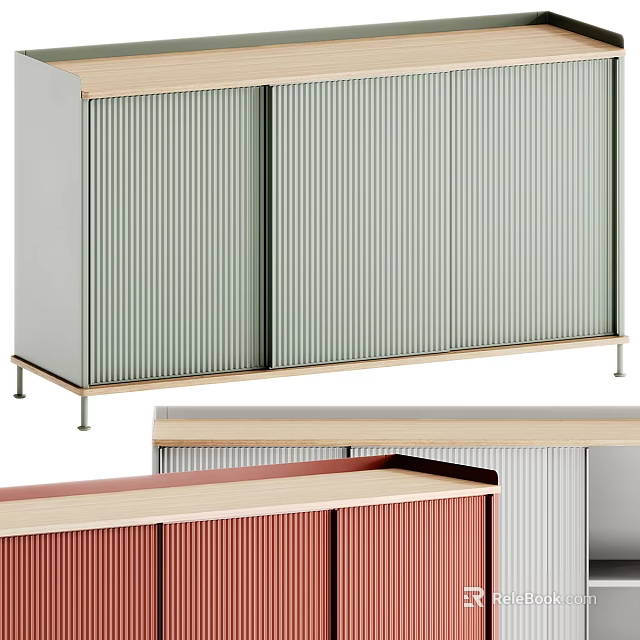 Modern Entryway Cabinet and Sideboard with Pleated Panels and Metal Legs 3d model 