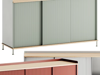 Modern Entryway Cabinet and Sideboard with Pleated Panels and Metal Legs 3d model