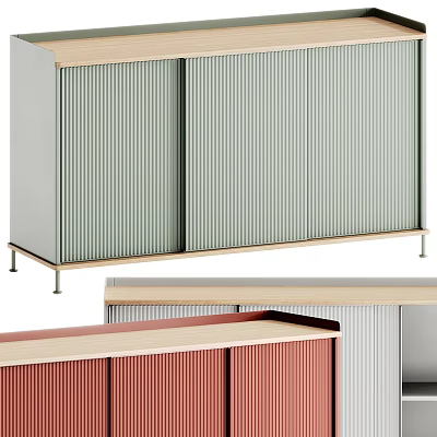 Modern Entryway Cabinet and Sideboard with Pleated Panels and Metal Legs 3d model
