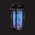 Futuristic Transparent Container Featuring Blue Glowing Structure And Metal Frame Design 3d model