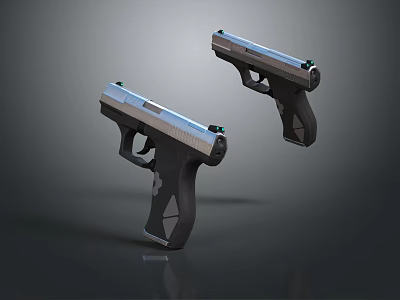Two Modern Pistols With Black Silver Design Metal Construction And Ergonomic Grip 3d model