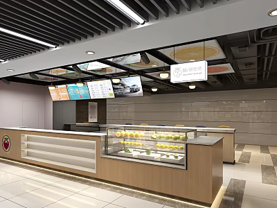 Modern Bubble Tea Shop Interior With Counter Display Case Fresh Fruits And Menu Screens 3d model
