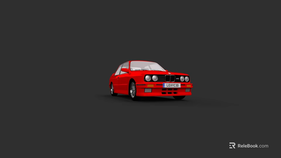 Red Classic Sedan Car With Front Grille And Headlights Design 3d model