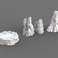 White Stone And Wood Decorative Artworks Including Rock Shapes And Circular Base