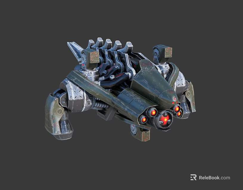 Futuristic Mechanical Robot With Red Glowing Engines And Metallic Armor Structure 3d model 
