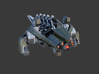 Futuristic Mechanical Robot With Red Glowing Engines And Metallic Armor Structure 3d model