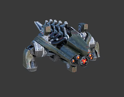 Futuristic Mechanical Robot With Red Glowing Engines And Metallic Armor Structure 3d model