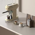 Modern Beige Kitchen Espresso Machine With Coffee Cups And Bags On Table 3d model