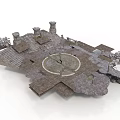 Ancient Stone Ruin Platform Structure With Circular Center Area Stone Steps And Broken Pillars