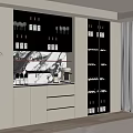 Modern Wine Cabinet With Glass Door And Marble Countertop Displaying Wine Bottles And Glasses