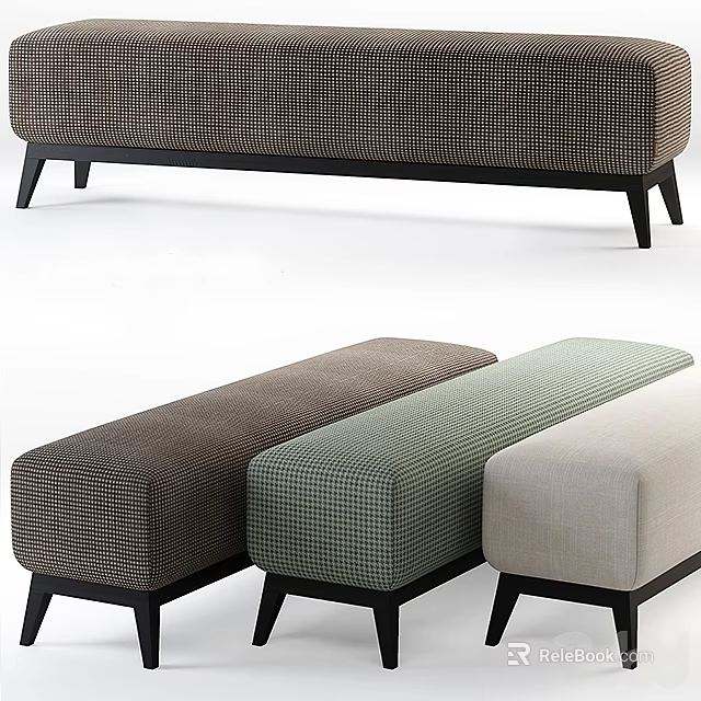 Modern Upholstered Sofa Bench With Checkered Pattern And Black Legs In Multiple Colors 3d model 