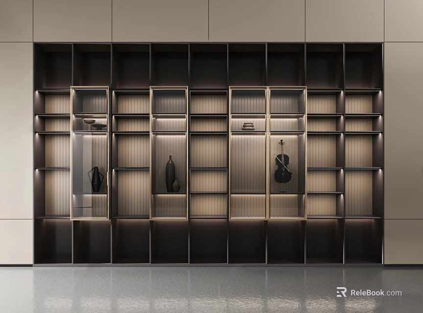 Modern Decorative Cabinet With Layered Shelves Lighting Effect And Sleek Design 3d model 