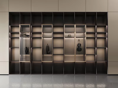 Modern Decorative Cabinet With Layered Shelves Lighting Effect And Sleek Design 3d model