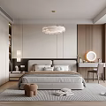 Modern Bedroom Interior Design With Double Bed Pendant Light And Wooden Bookshelves