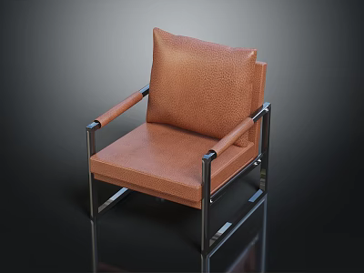 Modern Brown Leather Chair With Sleek Metal Frame And Comfortable Armrests 3d model