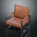 Modern Brown Leather Chair With Sleek Metal Frame And Comfortable Armrests