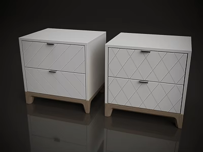 Modern White Bedside Tables With Two Drawers And Diamond Pattern Wooden Legs 3d model