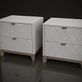 Modern White Bedside Tables With Two Drawers And Diamond Pattern Wooden Legs
