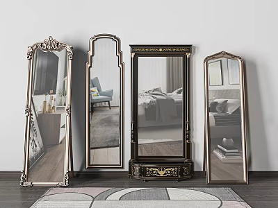 Decorative Full Length Mirrors with Ornate Frames for Home Interior Decoration 3d model