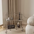 Modern Metal Rolling Shelving Unit With Clock Teddy Bear And Books In Living Room