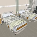 Functional Medical Beds as Key Medical Equipment in Modern Hospital Ward with Bedside Tables
