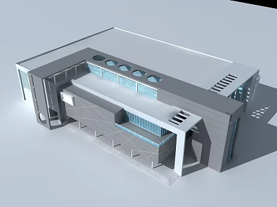 Modern Architecture Design With Gray Exterior Glass Windows Skylights And Layered Structure 3d model