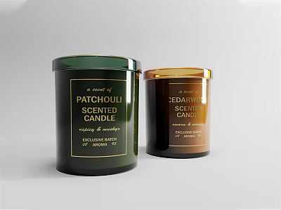 Elegant Scented Candles With Patchouli And Cedarwood Fragrance In Stylish Glass Jars 3d model