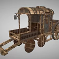 Vintage Wooden Horse-Drawn Carriage With Canopy Large Wheels And Classic Railing Design