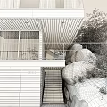 Rustic Detached Villa With Wooden Roof Stone Walls Large Windows And Rocky Surroundings