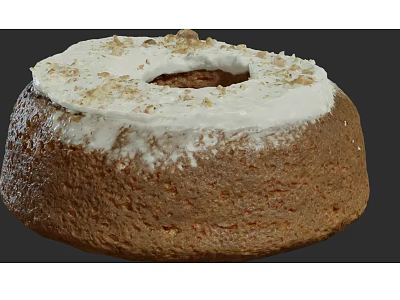 Brown Bundt Cake With White Frosting And Crumbled Toppings On Top 3d model