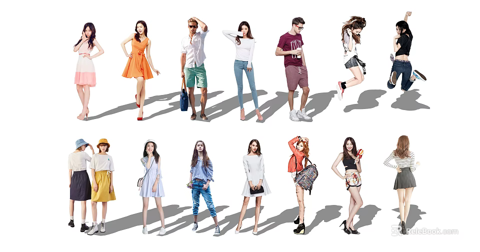 Group Of People Showcasing Diverse Fashion Outfits 3d model 