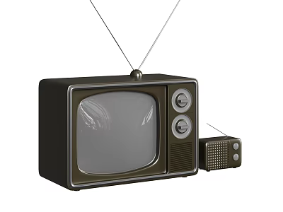 Vintage Television With Antenna And Small Radio On White Background 3d model