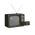 Vintage Television With Antenna And Small Radio On White Background