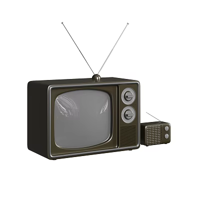 Vintage Television With Antenna And Small Radio On White Background 3d model Vintage Television With Antenna And Small Radio On White Background 3d model