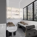 Modern Beauty Hair Salon Interior With Styling Chairs Mirrors Sofa Decorative Art And Green Plants