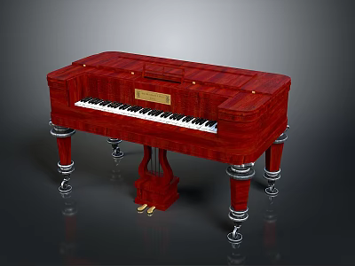 Classic Red Wooden Piano With White Keys And Ornate Metal Legs 3d model