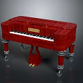 Classic Red Wooden Piano With White Keys And Ornate Metal Legs