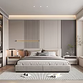 Modern Bedroom Interior Design With Striped Wall Panel Platform Bed And Area Rug