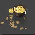 Walnut Kernels in Wooden Bowl with Scattered Shells on Gray Surface