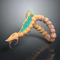 Game And Movie Character 3D Design Of Orange Segmented Creature With Blue Fins Curved Body