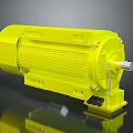 Yellow Industrial Electric Motor With Cooling Fins And Rotating Shaft Structure