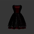 Elegant Black And Red Dress With Lace Trim And Fitted Waist Design