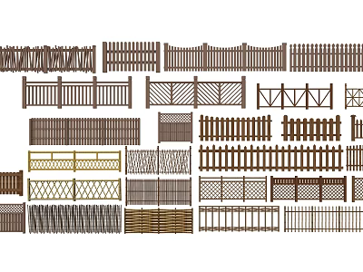 Different Styles Of Wooden Railings With Decorative Designs And Patterns For Gardens 3d model