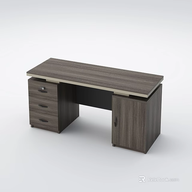 Office Desk with Wooden Surface Drawers and Cabinet for Modern Office Workspace 3d model 