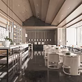 Modern Reception Area Interior Design With Counter Chairs Hanging Lights And Open Space