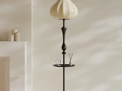 Elegant Floor Lamp with Ivory Lampshade Black Pole and Tray for Living Room 3d model